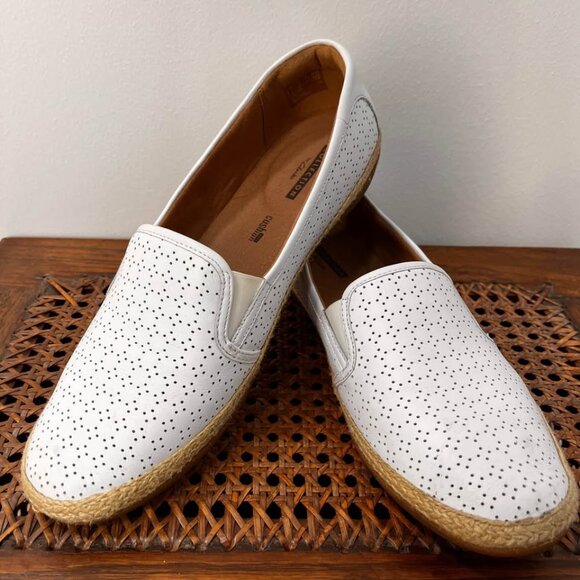 Clarks Shoes - Size 9.5 Clarks Comfortable White Perforated Slip On Espadrilles with Jute Trim